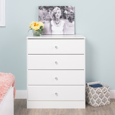 Mcclarrie 34" Tall 4-Drawer Dresser for Bedroom, Chest of Drawers, Storage for Bedroom, Living Room, Office, 18.25" D x 30" W x 34" H, White Acrylic Knobs