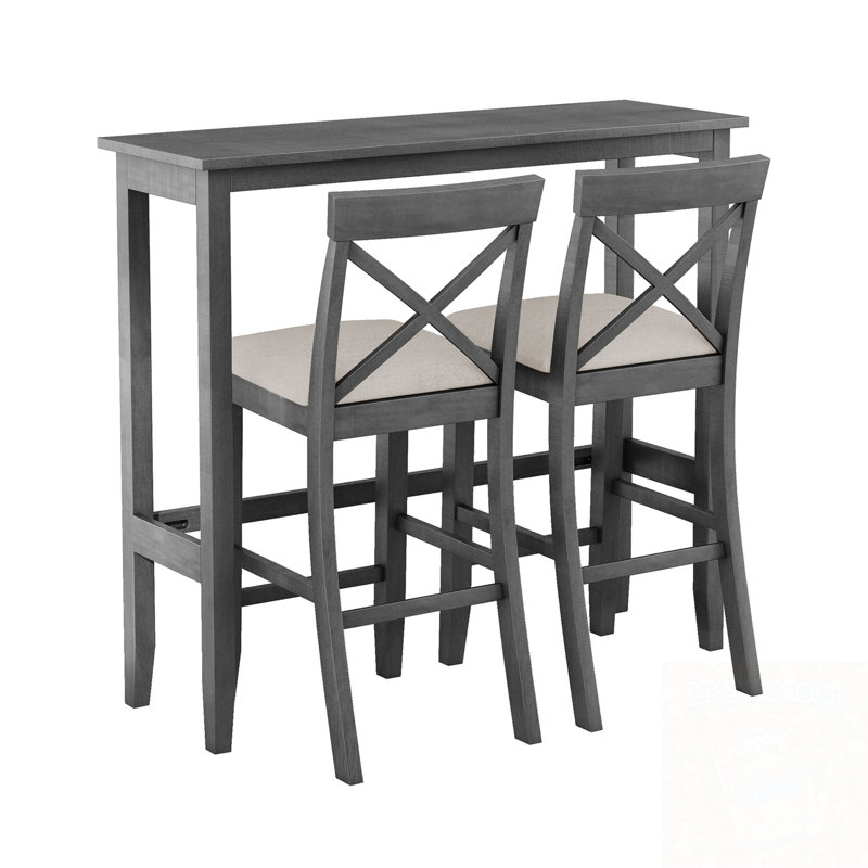 3-Piece Dining Table Set With 2 Cross Back Chairs, Gray, Gray