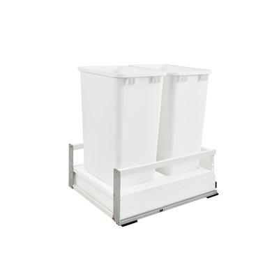 Double White 35 qt. Tandem Pullout Wood Bottom Mount Waste Container w/ Soft-Close for 18" Base Cabinets