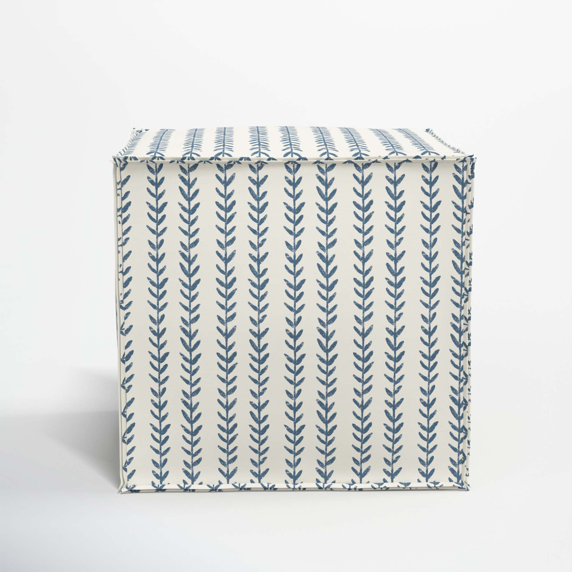 Upholstered Ottoman, Vine Stripe Dusty Blue
