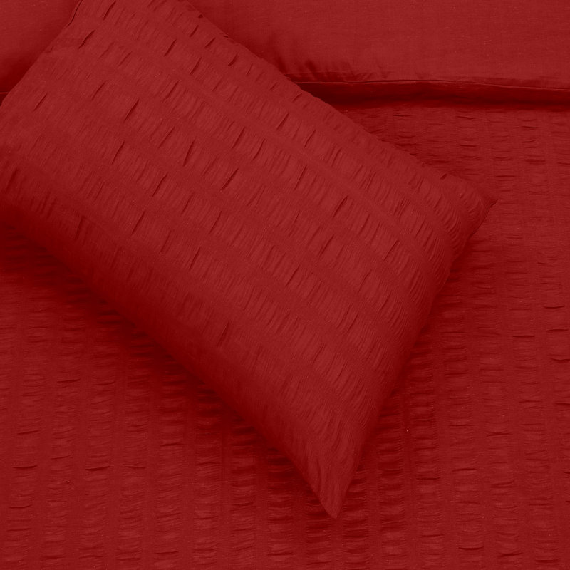Seersucker Duvet Cover Set with Pillowcases, Red, Double