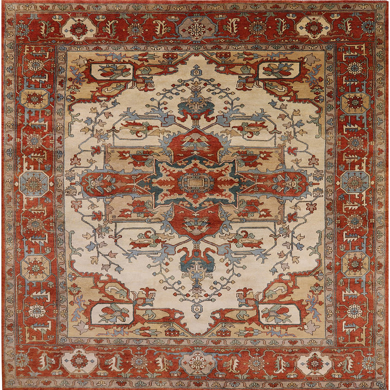 Tapis à motif oriental rouge / brun, Carré 3 pi