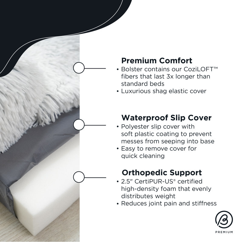 Medium Gray Faux Fur Orthopedic Dog Bed with Bolster