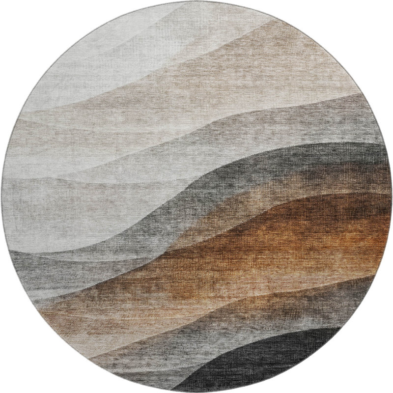 Premium Machine Washable Melvin AMF1176 Swirls Rug, Round 8'