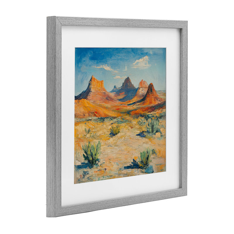 Montagnes du désert, reproduction encadrée sous verre, design par Petal Prints Design, Cadre de ferme gris, H 13 po x l 13 po