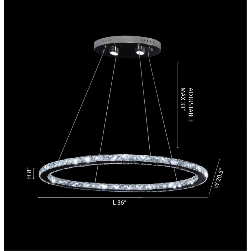 Lustre 6 lumières DEL chrome avec détails en cristal transparent