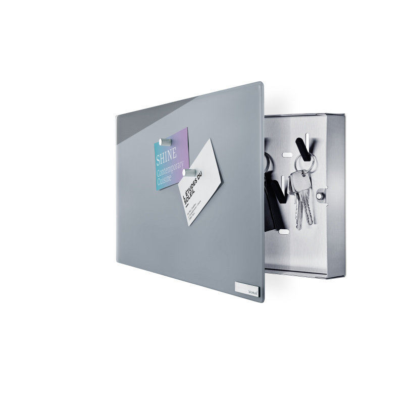 Velio Key Box/Magnetic Glass Board, Grey
