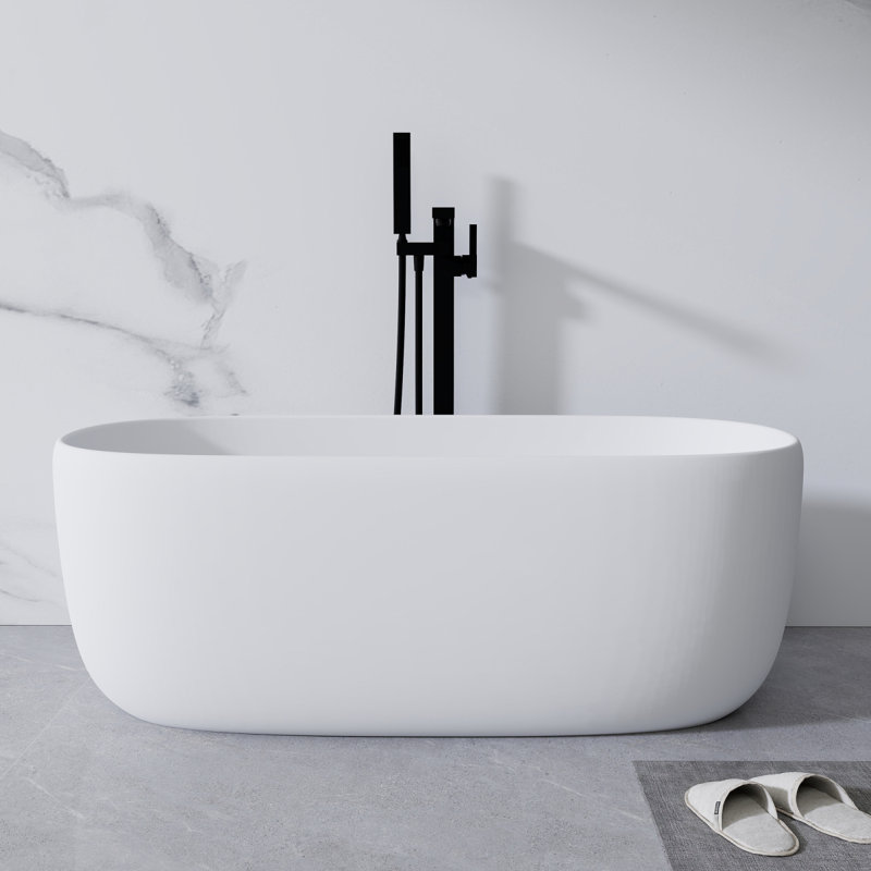 Baignoire de trempage autoportante en résine 51 po à surface solide avec trop-plein et bonde escamotable blanche 51 po