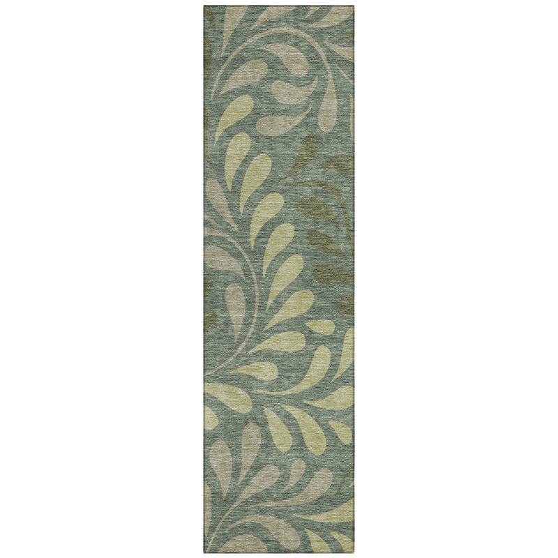 Machine Washable Indoor/Outdoor Lanphear ACN2411 Botanical Rug, Runner 2'3" x 7'6"