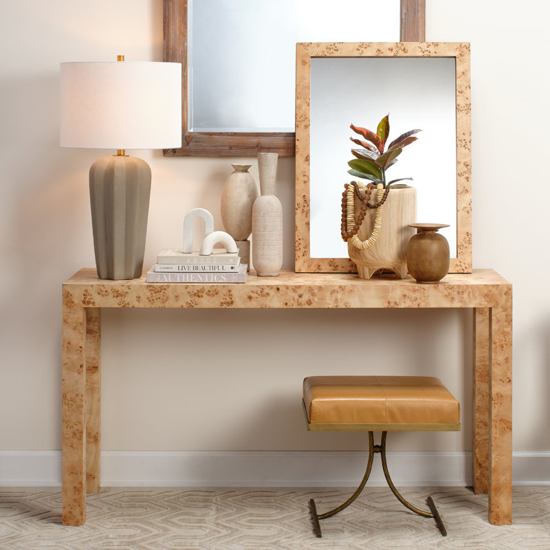 Natural Burl Wood Veneer Console Table, 60"