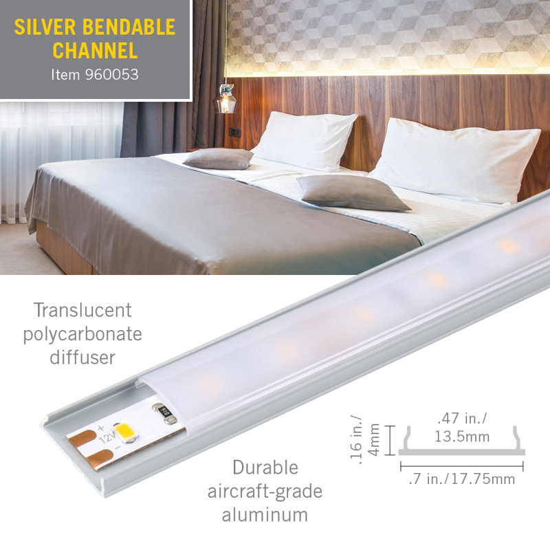 LED Tape Light Mounting Channel, Bendable Surface Mount, Silver