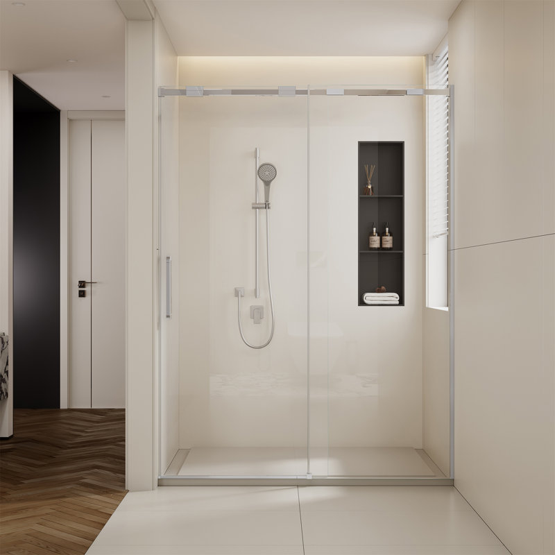 Porte de douche coulissante simple demi-cadre l 56 à 60 po x H 74 po, Chrome chrome