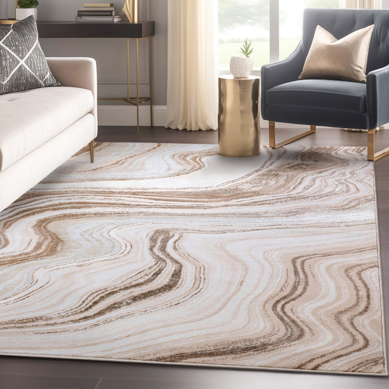 Tapis ivoire à motif abstrait Kampen Glam, Rectangle 9 pi 3 po x 12 pi 6 po