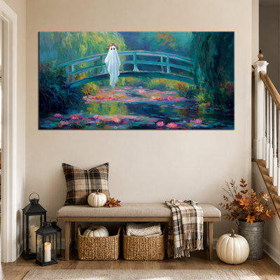 Automne, art mural d'Halloween, images fantômes, reproduction d'art sur toile d'Halloween, œuvre d'art fantôme fantasmagorique, art mural fantôme gothique, style chalet moderne, décor de salon ou de hall d'entrée 30 po x 60 po