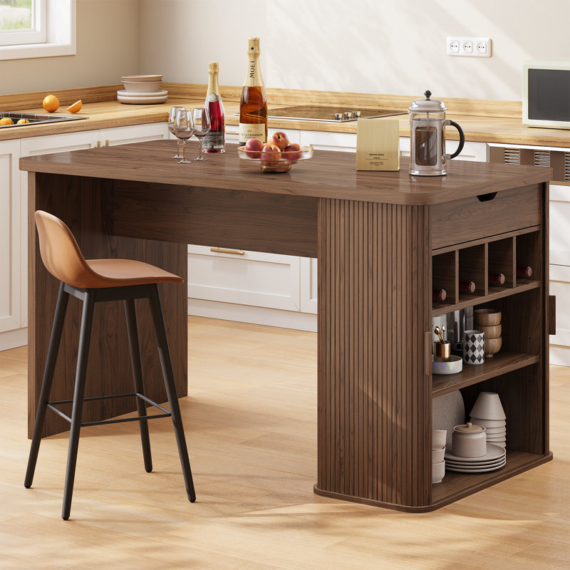 Table de salle à manger à hauteur de comptoir avec rangement, table de bar rectangulaire avec tiroir et support à vin, Noyer