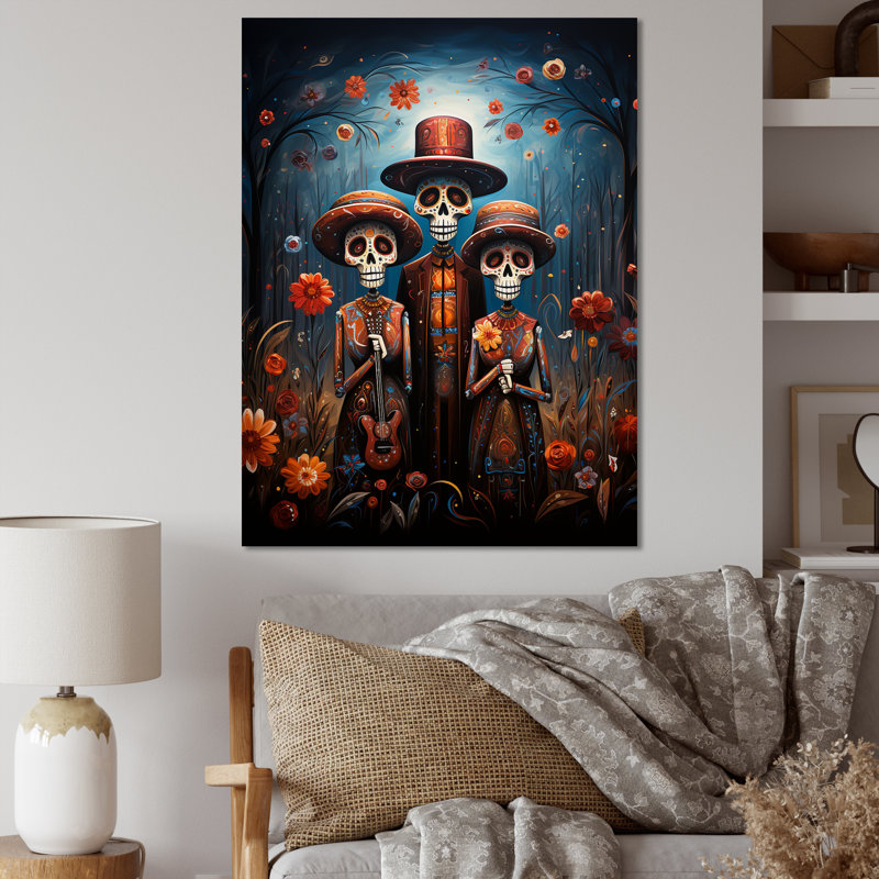 Art mexicain, Jour des Morts 2 - Art mural mexicain, Toile tendue, H 44 po x l 34 po x P 1,5 po