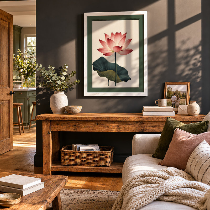 Lotus Bloom Botanical - Framed Print, A1 - 84.1 x 59.4 cm, White