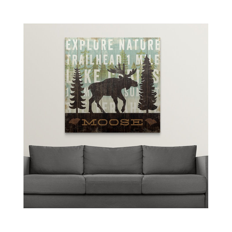 Rustic Simple Living " Simple Living Moose " by Michael Mullan, 35" H x 35" W x 1.5" D, Canvas