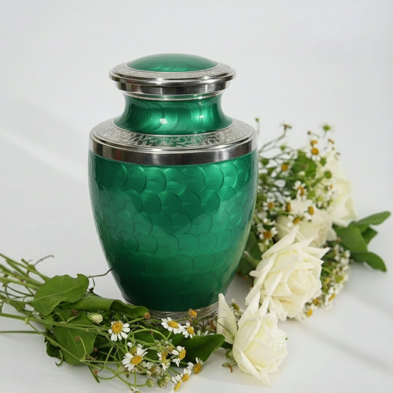 Silver-Toned Accents Urn, Green