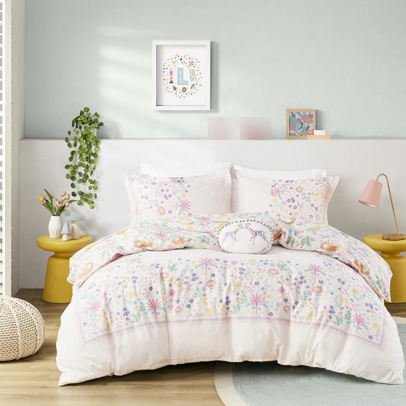 Reversible Cotton Duvet Cover For A Bright ' Bedroom Floral And Jungle Print Queen Size Bed