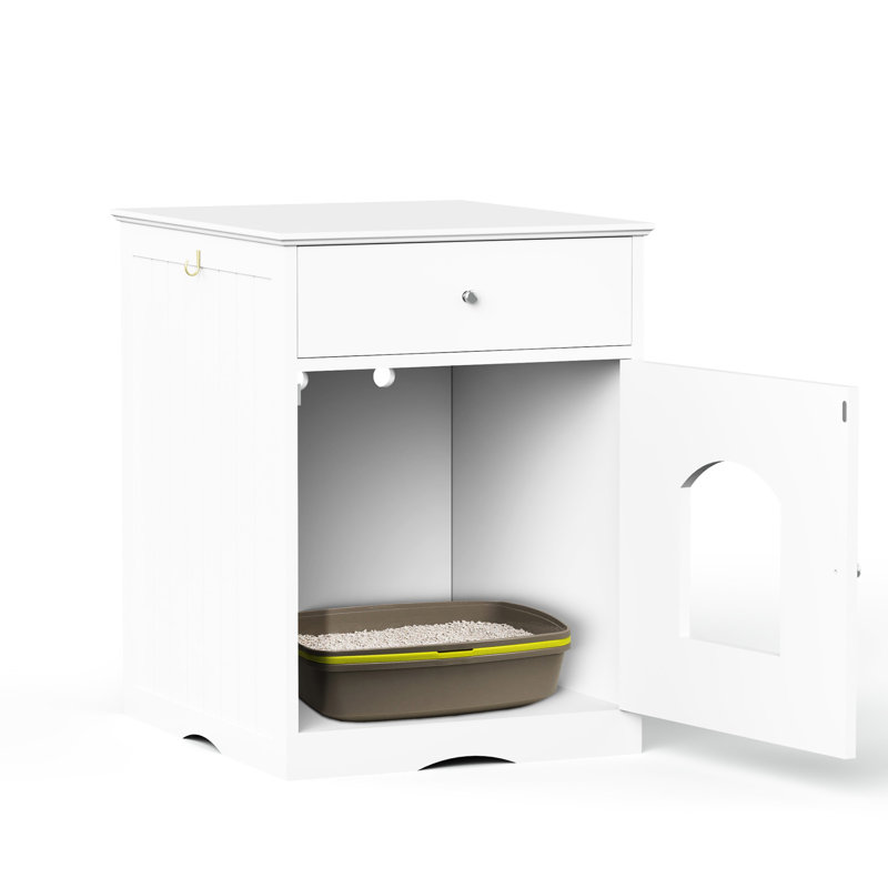 Enceinte en bois pour litière pour chat avec table d'appoint - Caisse blanche