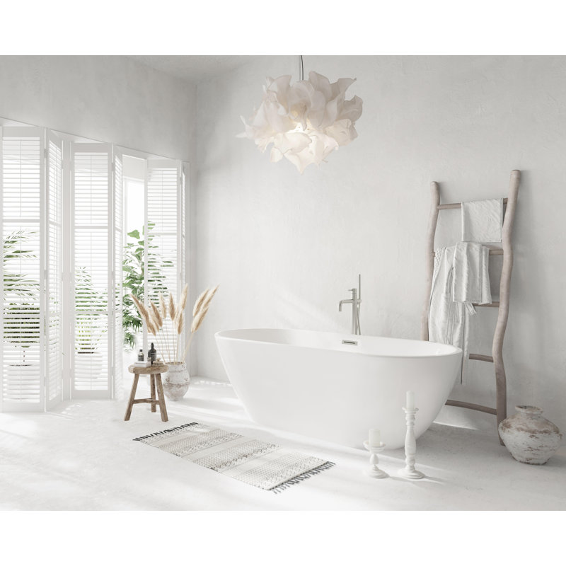 67 Inch Bathtub in Glossy White with Trim, Brushed Nickel