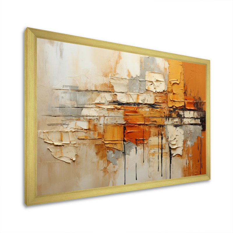 Génération «Orange Impressions III - Abstract Collages», art mural, H 34 po x l 44 po, Doré, Impression encadrée