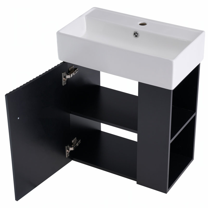 Meuble-lavabo flottant moderne de 21,6 po avec lavabo en céramique, imperméable et résistant aux taches pour un entretien facile