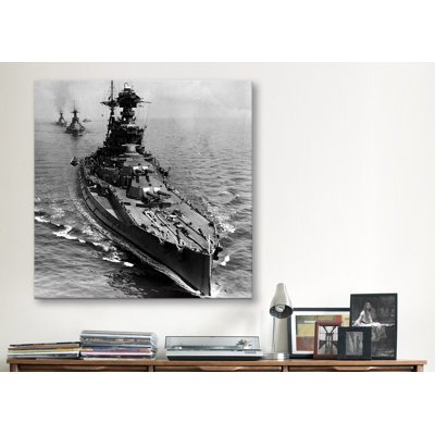 Flags Vintage WW2 U.S. Battleships at Sea Photographic Print on Canvas in Black and White -  Winston Porter, BE0DE48FEFF245128FC24DD7F36064EC