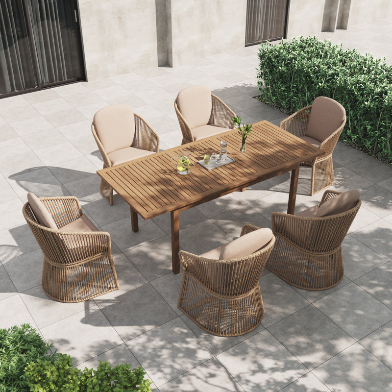 6 - Person Rectangular Outdoor Dining Set With Cushions, Beige