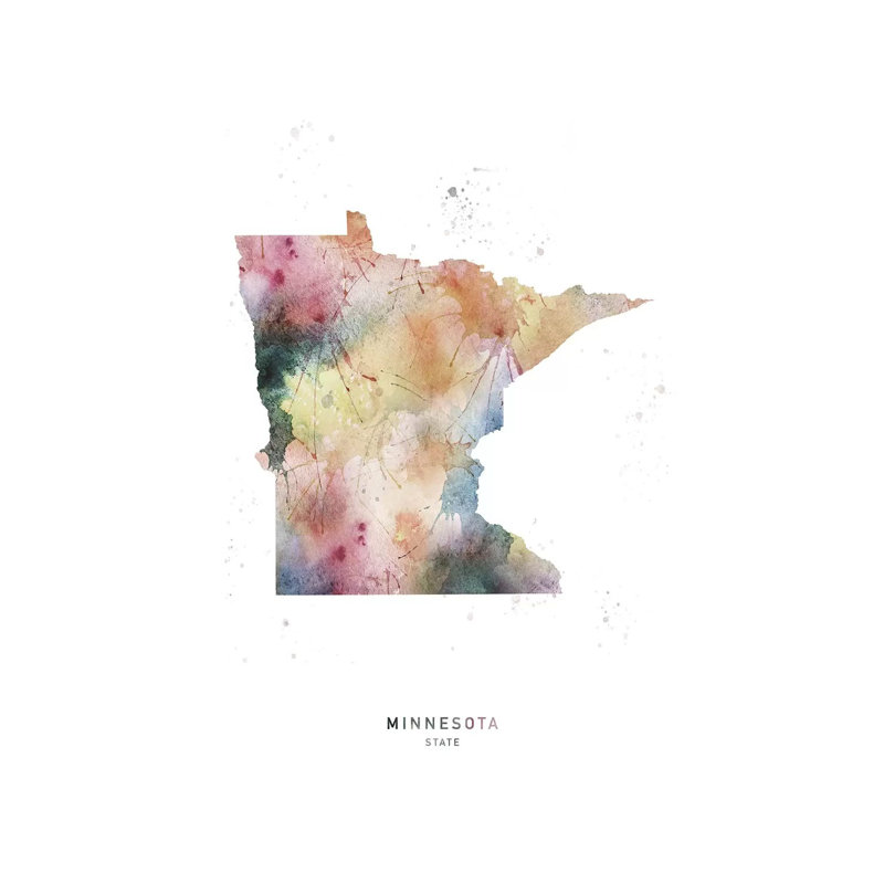 Carte de l'État du Montana à l'aquarelle, H 60 po x l 40po x P 1,5 po, Minnesota