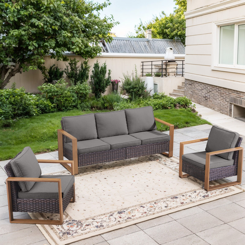 Kelyse Wicker 5 - Person Patio Conversation Set with Cushions, Brown, Gray