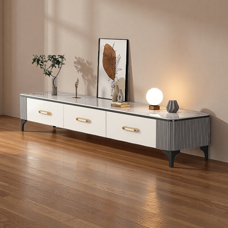 Meuble télé de luxe Italian Light, H 15,74 po x L 63 po x l 13,77 po, Or / blanc / gris / noir