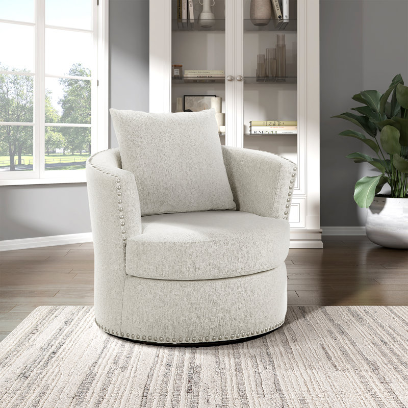 Denaux 33.5" Modern & Contemporary Swivel Chair with Chenille Fabric Upholstery, Nailhead Trim, Foam over Pocket Coils