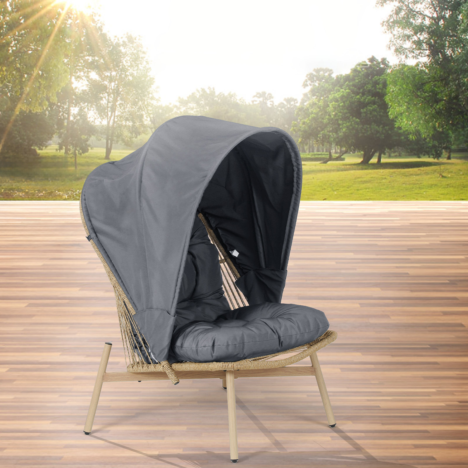 Arlmont Rattan Lounge Chair With Collapsible Waterproof