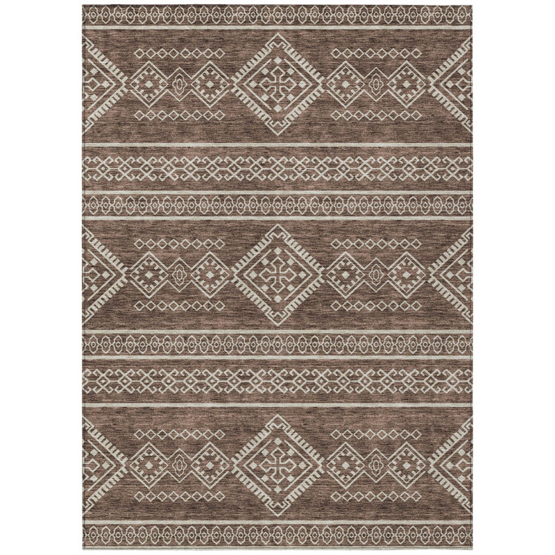3' X 5' Brown And Ivory Southwestern Washable Indoor Outdoor Area Rug