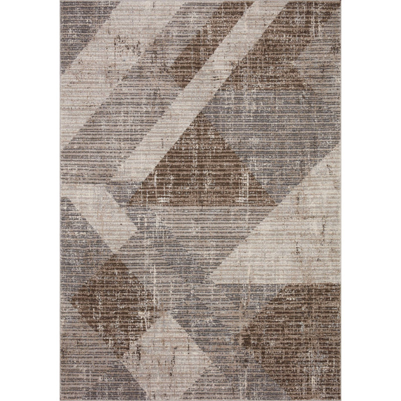 Tapis géométrique brun / gris Sidwell, Rectangle 3 pi 11 po x 5 pi 7 po