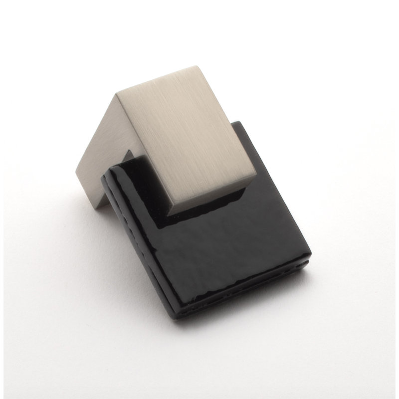 Affinity 1.625" Length Rectangle Knob, Satin Nickel, Black