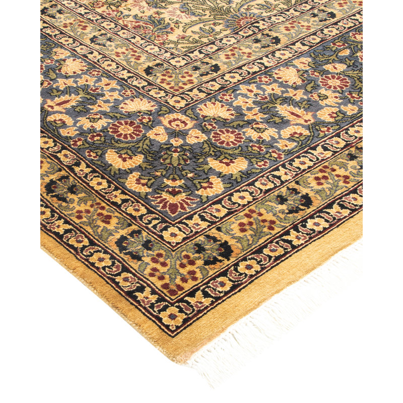 Tapis unique noué à la main Keenan - doré, 8 pi x 10 pi 2 po
