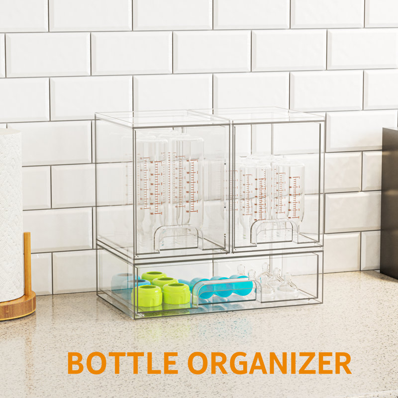 3-Pack Acrylic Baby Bottle Storage Organizer, Stackable Clear Drawer Container for Countertop, Vanity, Bathroom, Cabinet & Pantry, 2M1L