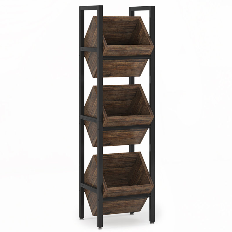 3-Tier Industrial Basket Stand with Angled Baskets