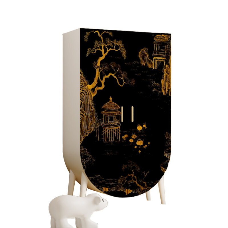 Armoire de rangement haute Vintage Vintage, Blanc / Doré / Noir
