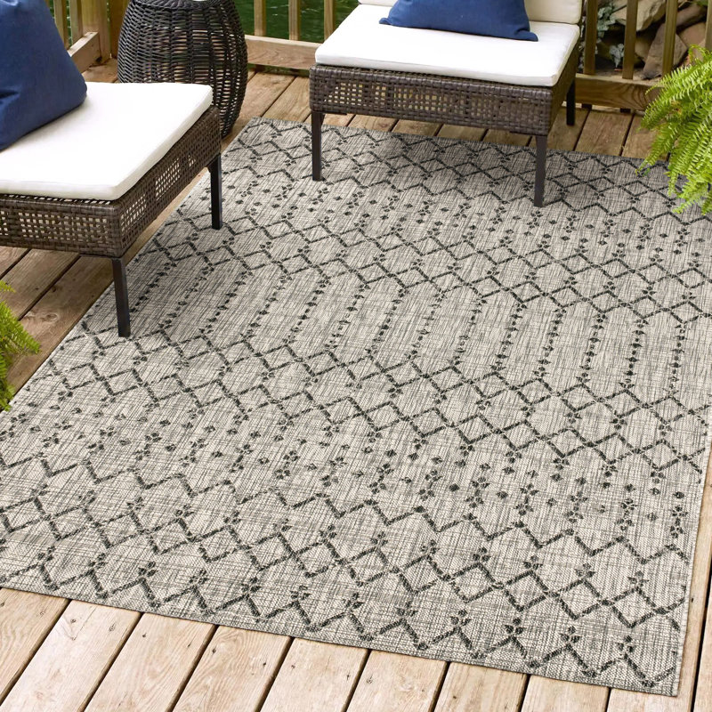 Tapis d'intérieur / extérieur Crompton, Rectangle 6 pi x 9 pi, Gris clair / noir