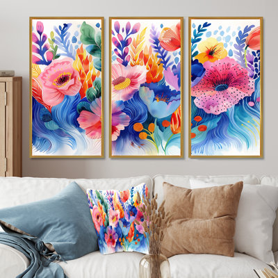 Aquariums oranges bleus «Floral Dreams II - Botanicals», ensemble d'art mural