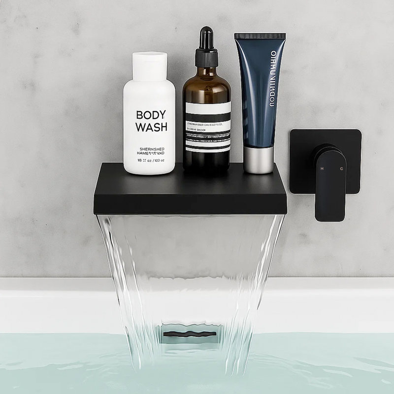 Robinet de baignoire mural avec bec cascade, noir mat, Noir mat