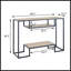 Console rustique en chêne et noir avec 2 tablettes, parfaite pour un décor industriel et un rangement supplémentaire
