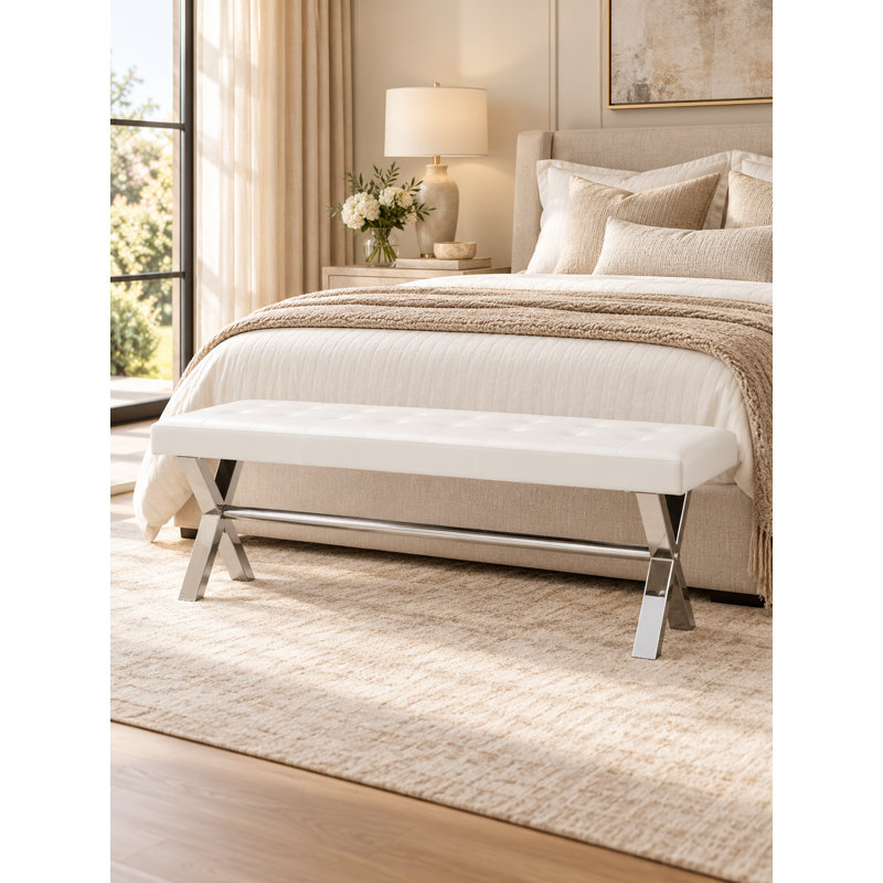 Banc rembourré en similicuir Beverly, Simili cuir blanc