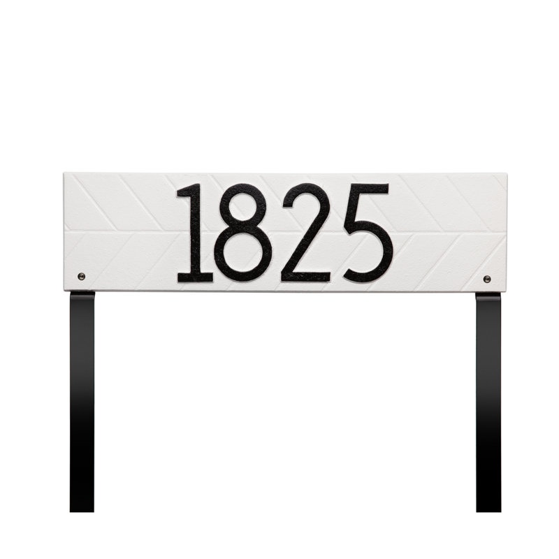 Herringbone Horizontal Plaque, Standard Lawn 1-line, Blanc / noir, Oui