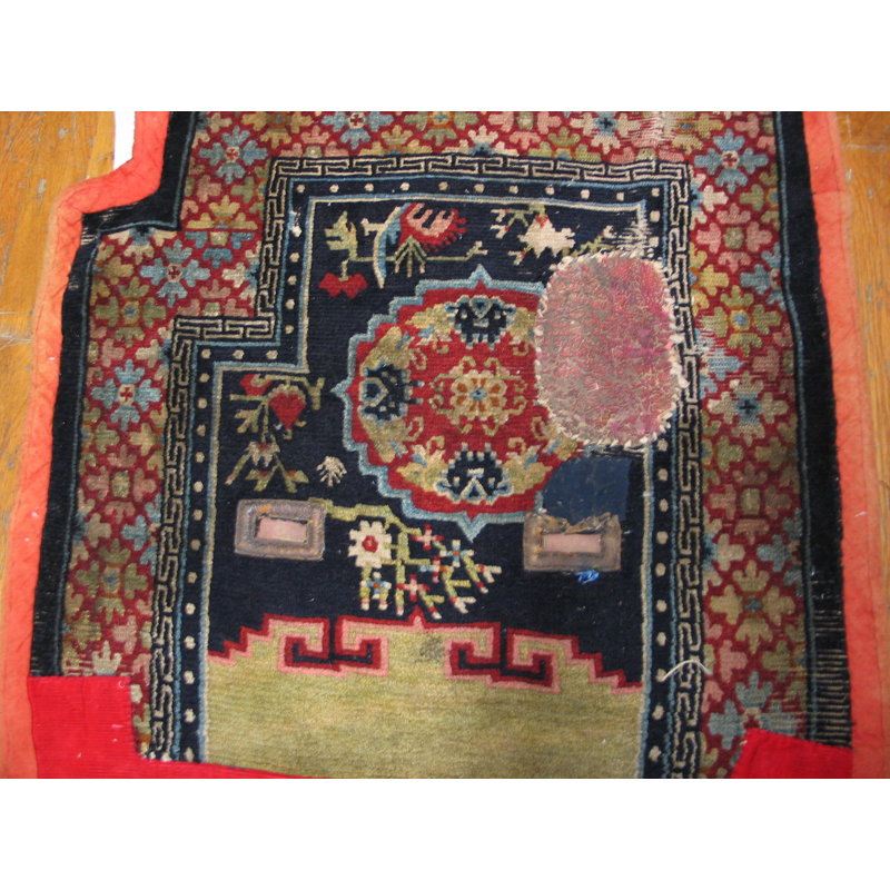 Antique Chinese Wool Pile Hand Knotted Saddle Horse Cover Rug