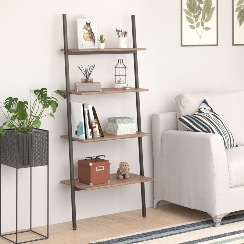Castorland 150.5cm H x 64cm W Manufactured Wood;Steel Ladder Bookcase, Brown/Black